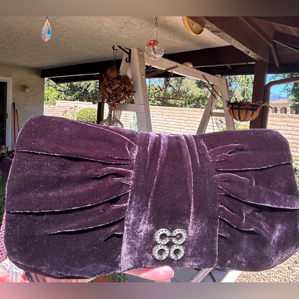 COACH Occasion Velvet w/Embossed Leather Trim Wristlet/Clutch in Plum - Picture 6 of 10